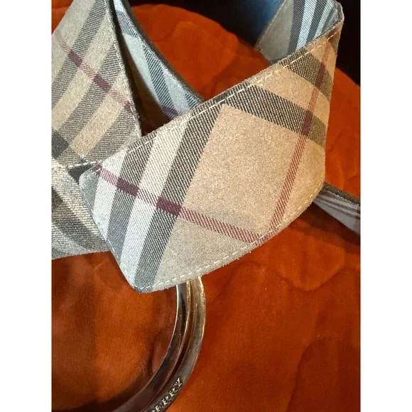 BURBERRY‎ Suede Nova Check Belt with Double Ring Buckle Silver Tone quiet luxury - Picture 7 of 12